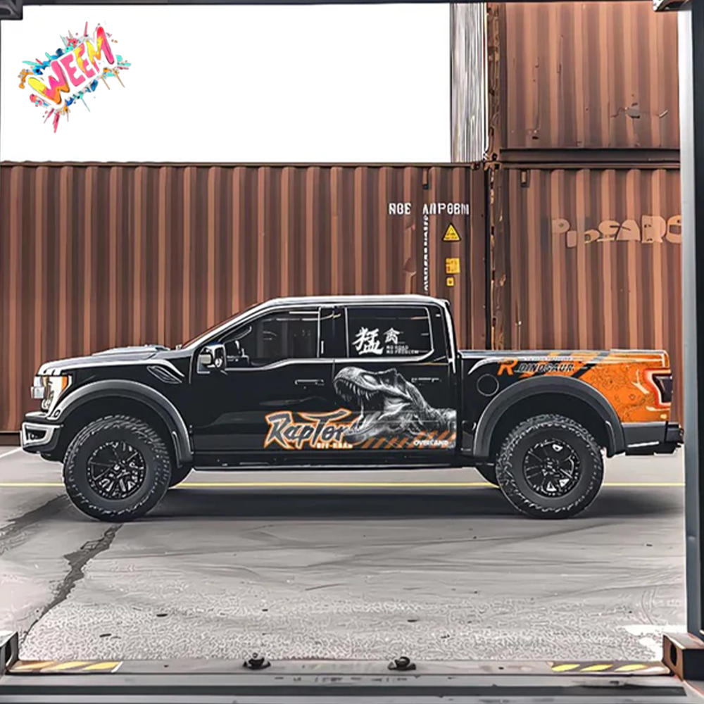 Raptor Dinosaur Truck Decal Kit | Off-Road Orange Graphic Vinyl Wrap