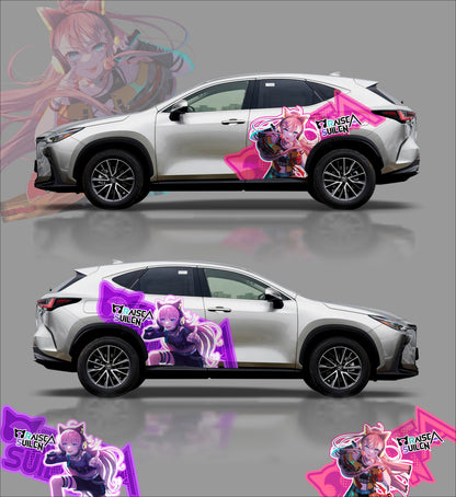 Anime Style Neon Girl Car Decal for Sedan | Custom Street Art Vinyl Wrap（Both Sides）
