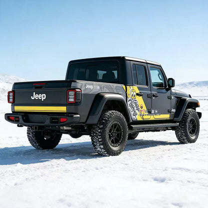 Performance Yellow Accent Vinyl Wrap Applied on Jeep Gladiator – Sport Car Decal Side View