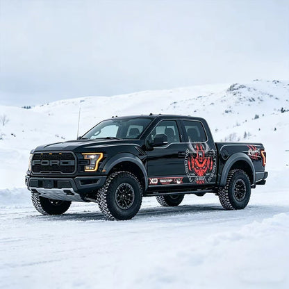 Demon Mask Badge Truck Decal for Ford Raptor – Aggressive Samurai Vinyl Wrap Design
