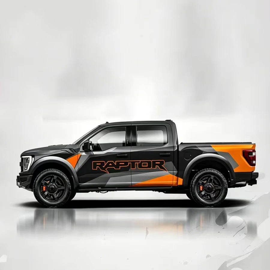 Performance Style Pickup Truck Side Decal – Orange Black Sport Vinyl Wrap Design