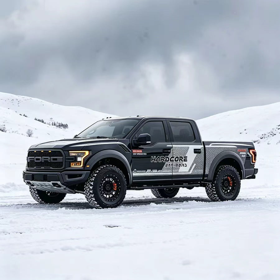 Tactical Grey Performance Vinyl Wrap Applied on Truck – Hardcore Off-Road Decal Side View