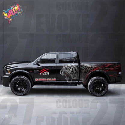 Tiger Attack Car Decal for Pickup Truck | Predator Animal Vinyl Wrap