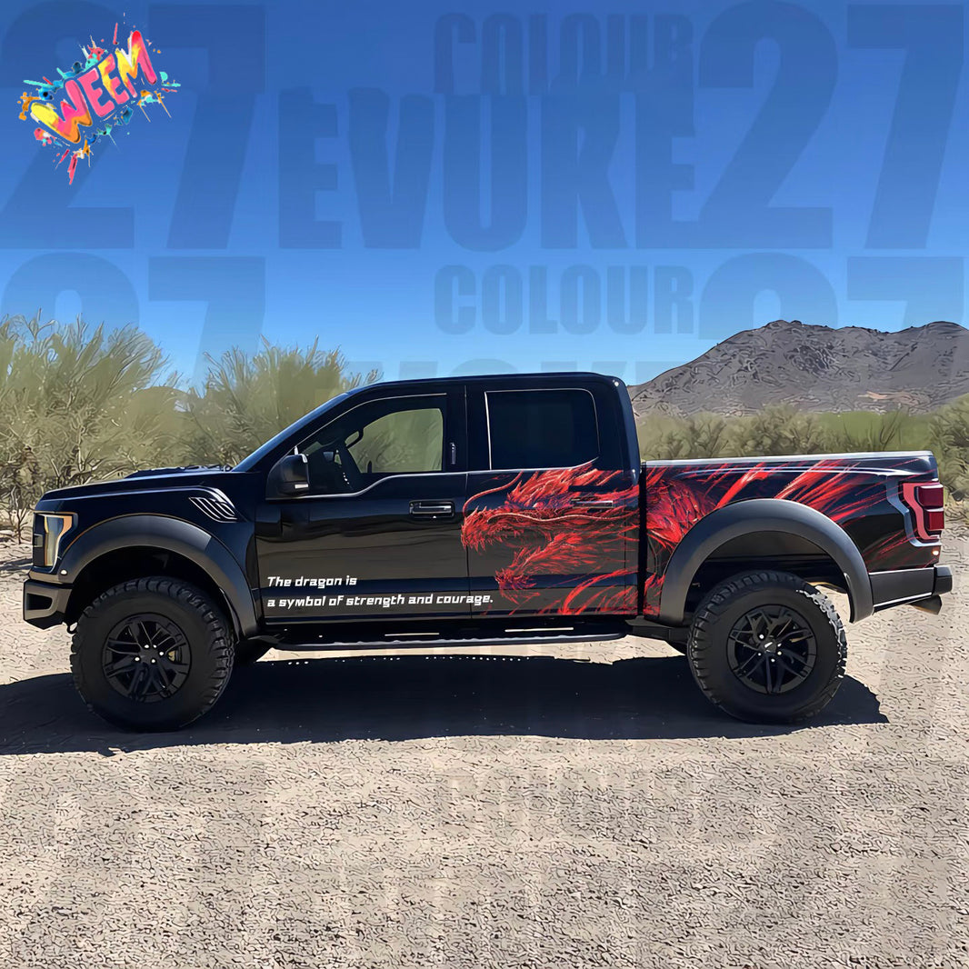 Red Dragon Attack Truck Decal for Ford Raptor | Flame Style Vinyl Wrap