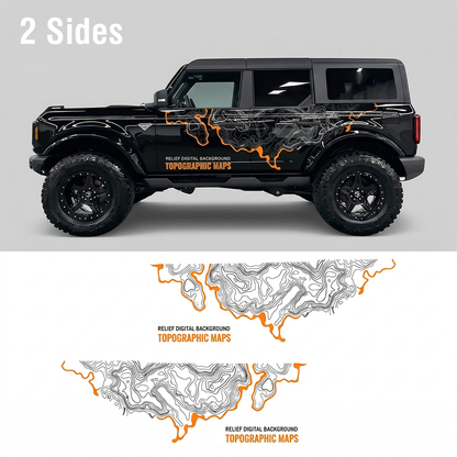 Relief Terrain SUV Decal | Topographic Map Block Off-Road Side Vinyl Wrap for Jeep Bronco