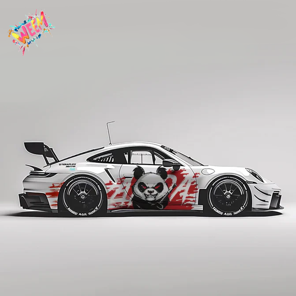 Panda Racing Car Decal for Sports Car | Animal Style Vinyl Wrap