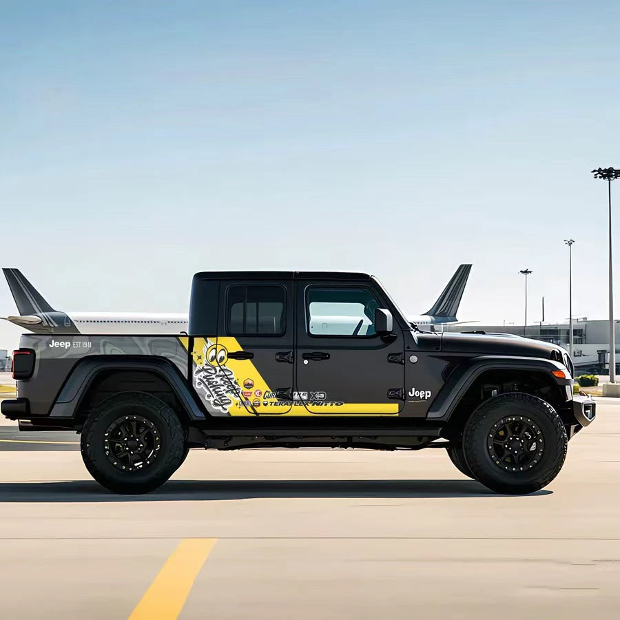 Yellow Accent Sport Car Decal for Jeep Gladiator – Performance Vinyl Wrap Design