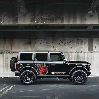 Red Oni Mask SUV Decal for Bronco – Japanese Demon Style Side Graphic Wrap Design