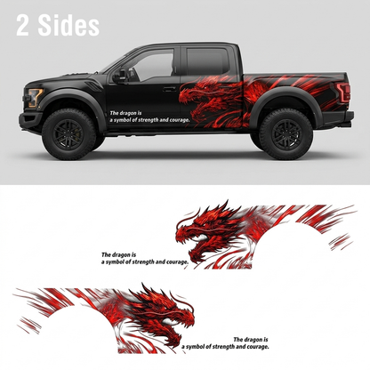 Red Dragon Attack Truck Decal for Ford Raptor | Flame Style Vinyl Wrap
