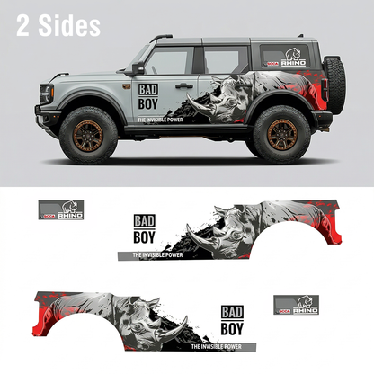 Aggressive Rhino SUV Decal for Bronco | Off-Road Beast Side Graphic Wrap