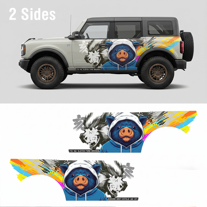 Cartoon Pig Car Decal for Ford Bronco | Street Art Animal Vinyl Wrap
