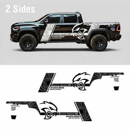 Topographic Hellcat Head Truck Decal | Off-Road Terrain Vinyl Wrap for Pickup
