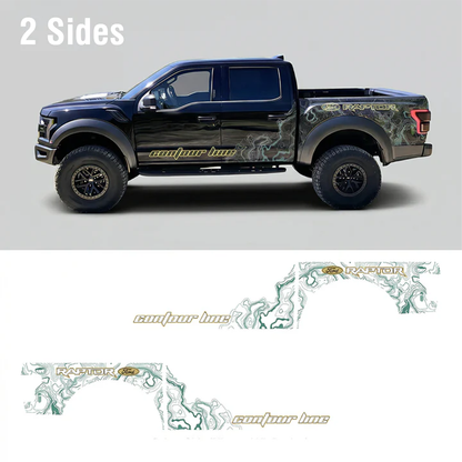 Topographic Contour Line Truck Decal for Ford Raptor | Tactical Map Vinyl Wrap