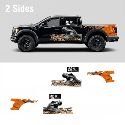 Raptor Dinosaur Truck Decal Kit | Off-Road Orange Graphic Vinyl Wrap