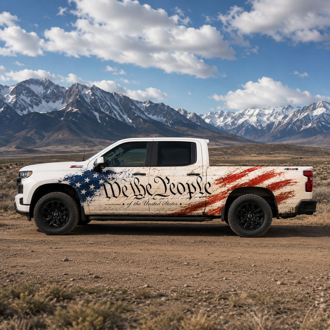 We The People Truck Decal | Patriotic Constitution Flag Vinyl Wrap for Pickup Trucks