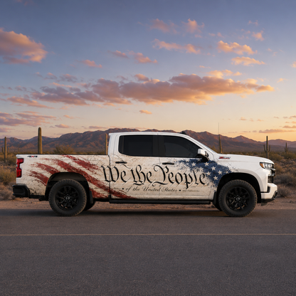 We The People Truck Decal | Patriotic Constitution Flag Vinyl Wrap for Pickup Trucks
