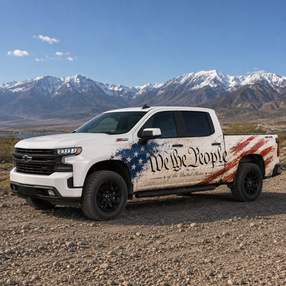 We The People Truck Decal | Patriotic Constitution Flag Vinyl Wrap for Pickup Trucks
