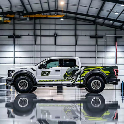 Eagle No.27 Sport Stripe Vinyl Wrap Applied on Ford Raptor – Racing Truck Decal Side View