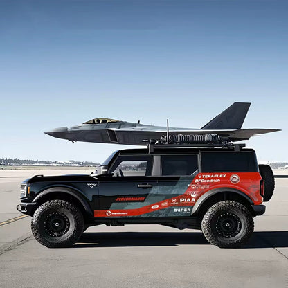 Racing Stripe SUV Decal – Performance Side Graphic Kit on Black Ford Bronco at Military Airport
