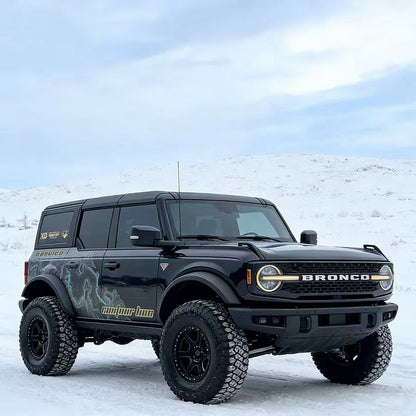 Black Ford Bronco with Topographic Pattern Contour Style Side Graphic Vinyl Wrap in Snow