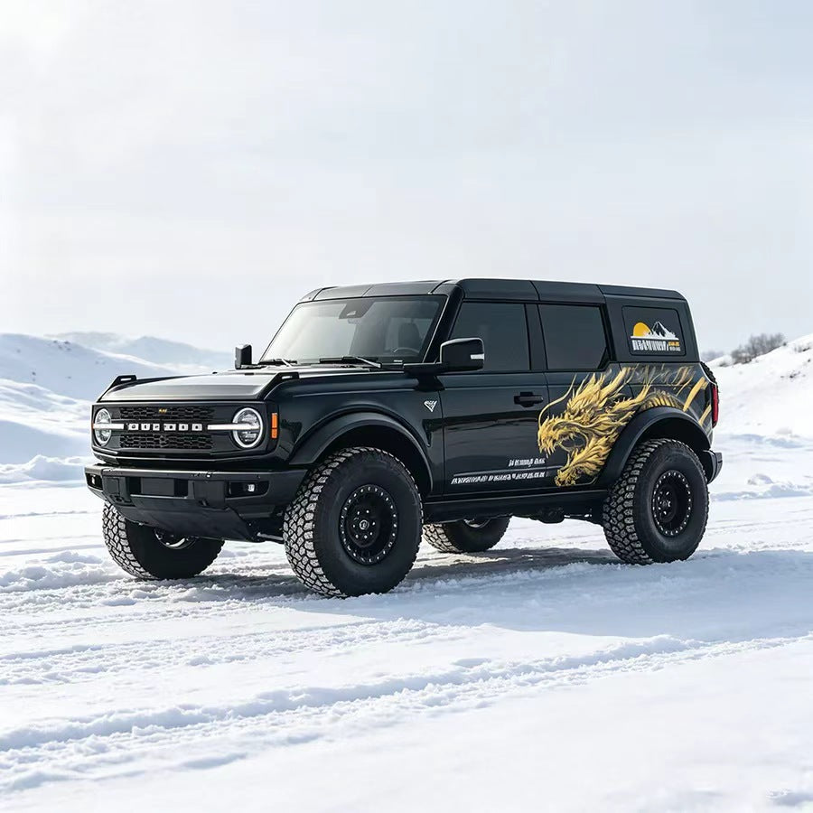 Mythical Golden Dragon Side Vinyl Wrap Applied on Off-Road SUV – Dragon Decal View