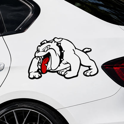 Angry bulldog car decal close-up on white car door – fierce cartoon bulldog vinyl sticker by WEEM Custom