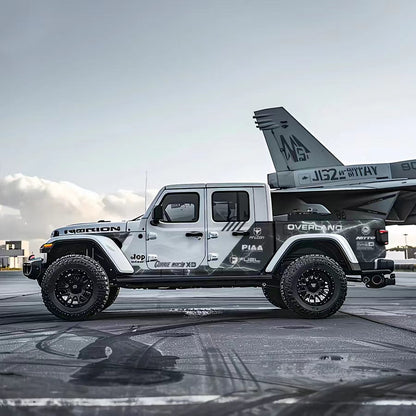 Gray Marble Vinyl Wrap Applied on Jeep Gladiator – Overland Sponsor Style Decal Side View