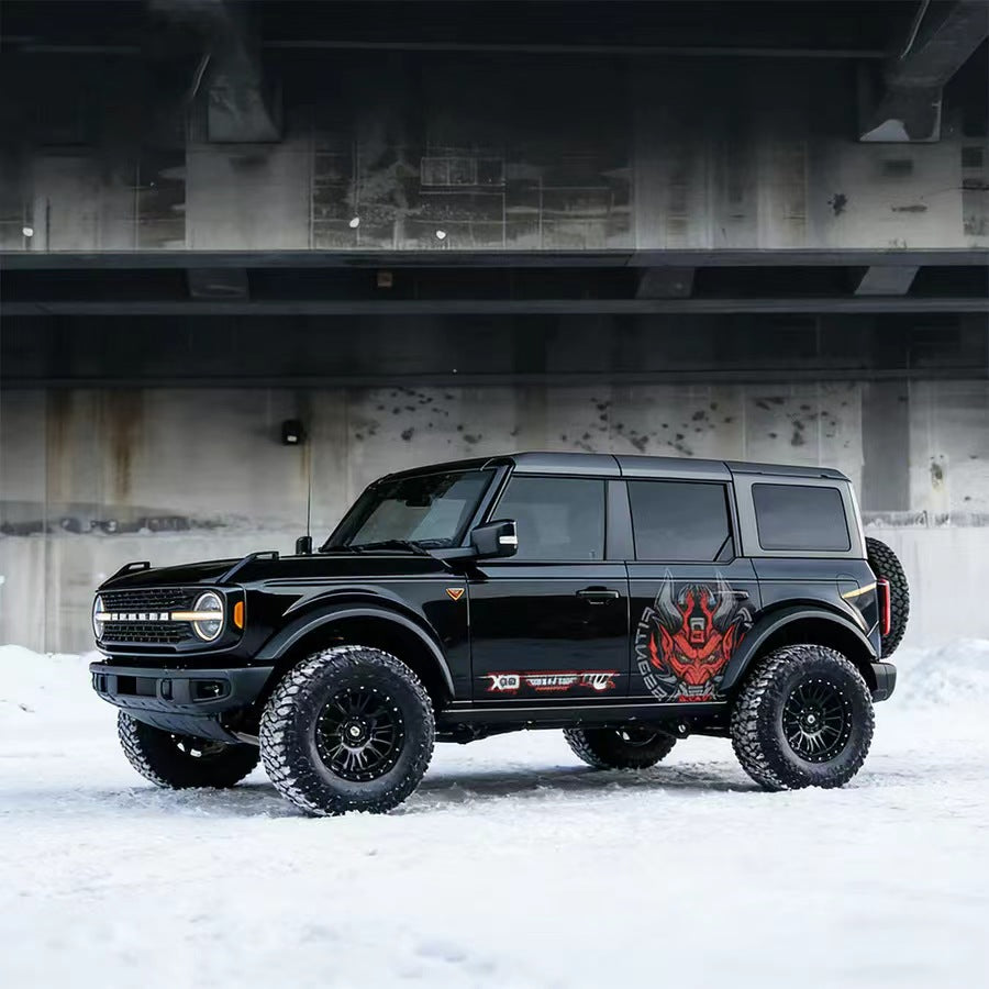 Japanese Demon Oni Mask Side Graphic Wrap Applied on Bronco SUV – Red Style Decal View
