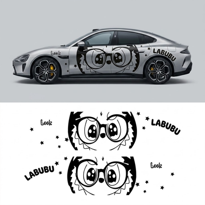 Labubu Style Cartoon Car Decal for Sport Sedan | Cute Anime Vinyl Wrap