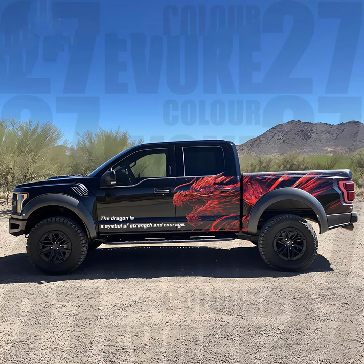 Red Dragon Attack Truck Decal for Ford Raptor | Flame Style Vinyl Wrap