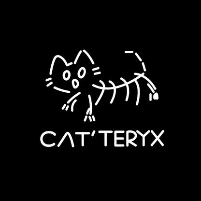 Cat'teryx funny cat line art vinyl decal logo white on black background