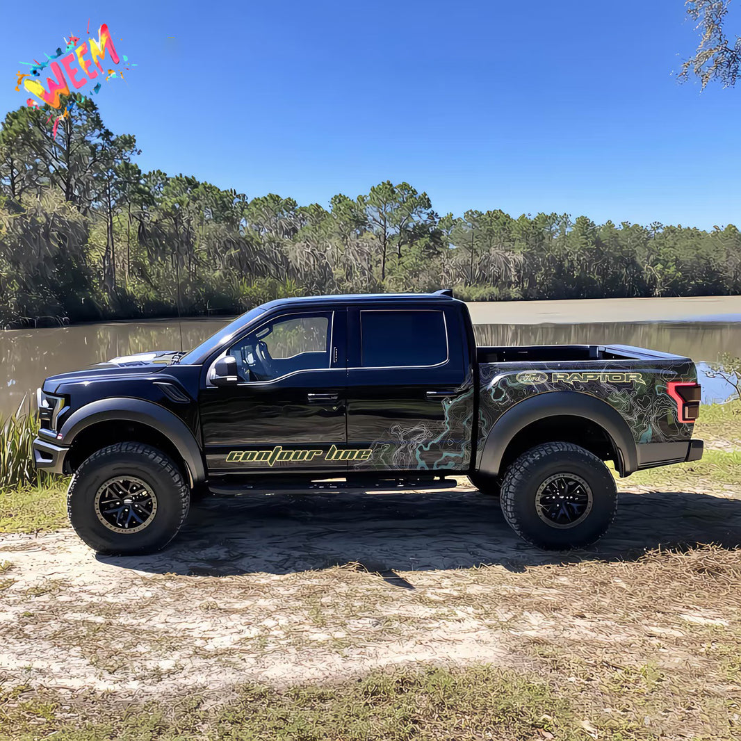 Topographic Contour Line Truck Decal for Ford Raptor | Tactical Map Vinyl Wrap
