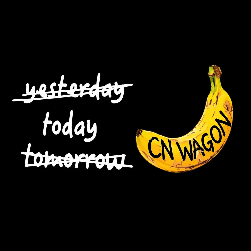 CN Wagon banana decal on black background – Yesterday Today Tomorrow car sticker design