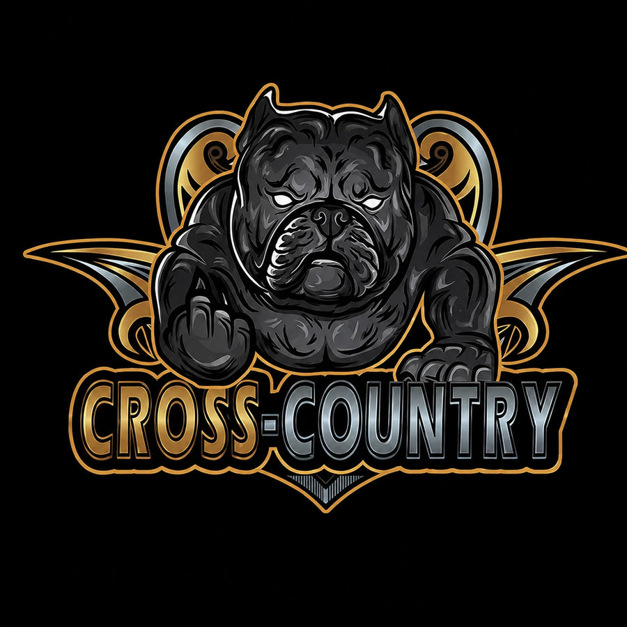Cross-Country pitbull vinyl decal logo gold and black illustration on dark background