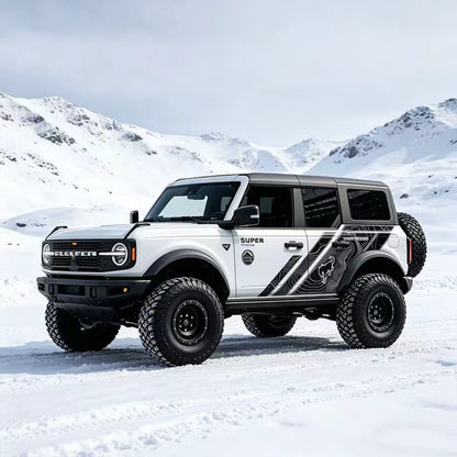 White Ford Bronco with Topographic Stripe Minimal Off-Road Side Graphic Vinyl Wrap in Snow
