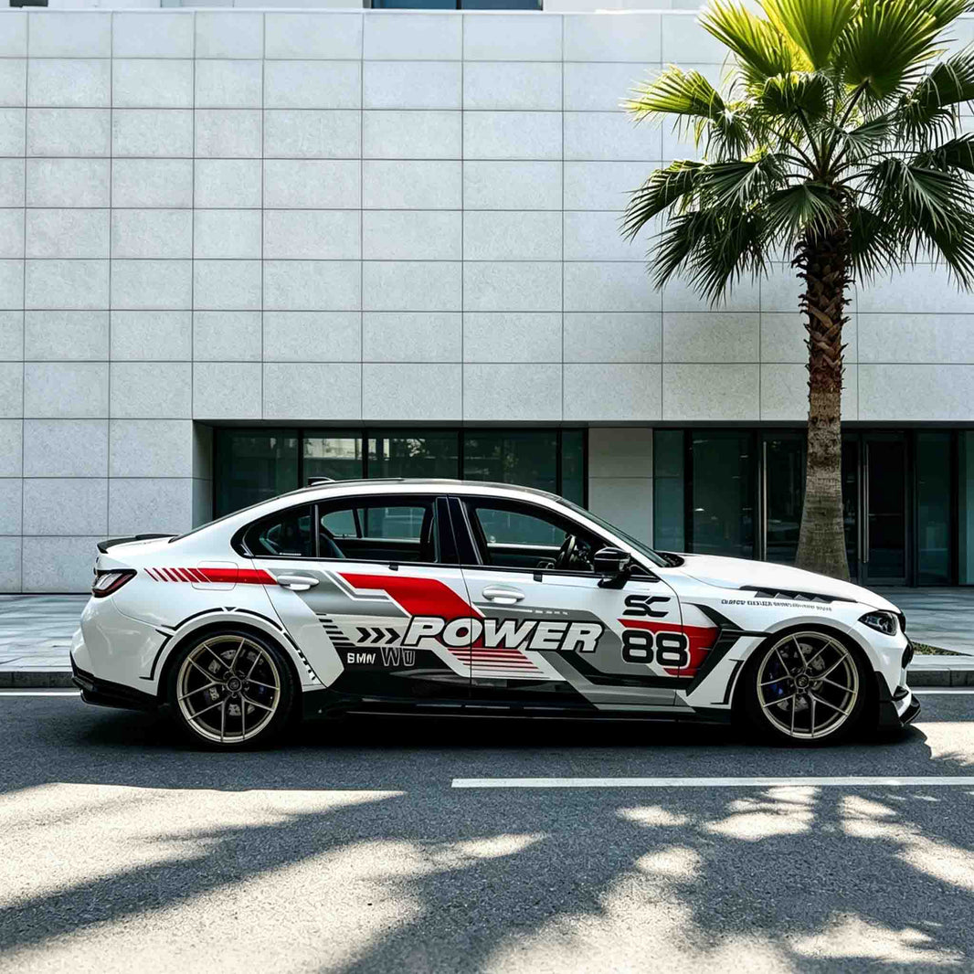 Power Racing Side Stripe Decal for Sport Sedan | Motorsport Vinyl Wrap