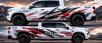 Racing Slash Truck Decal | Red Black Off-Road Side Vinyl Wrap for Pickup Trucks
