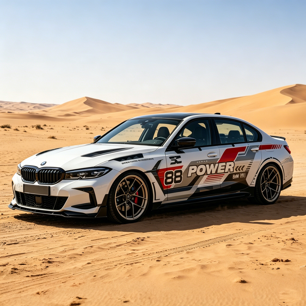 Power Racing Side Stripe Decal for Sport Sedan | Motorsport Vinyl Wrap