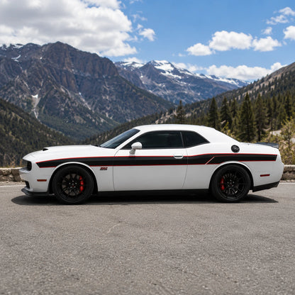 Dodge Challenger 392 HEMI racing stripe decal mountain road side profile sunny day