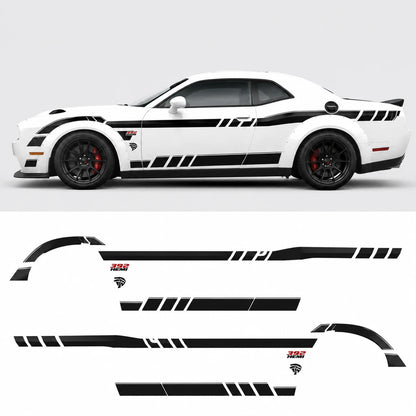Dodge Challenger 392 HEMI Widebody racing stripe decal full side view with decal sheet layout