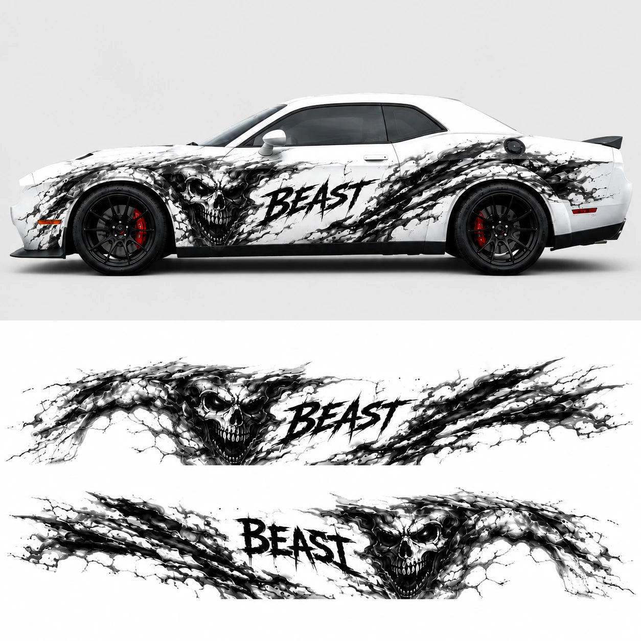 Dodge Challenger Beast skull full side decal layout and decal sheet preview