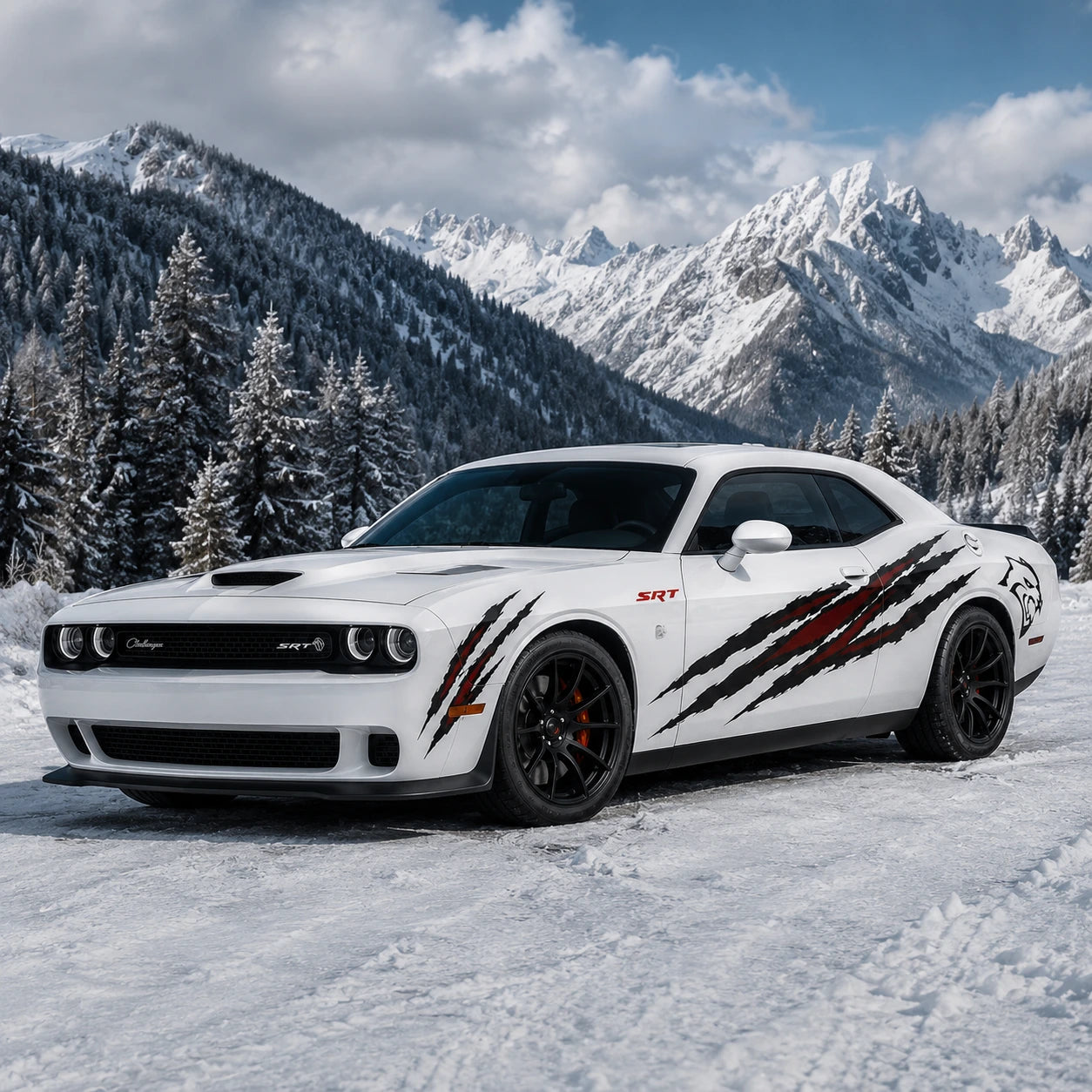 Dodge Challenger SRT Hellcat claw scratch decal kit mountain road side profile