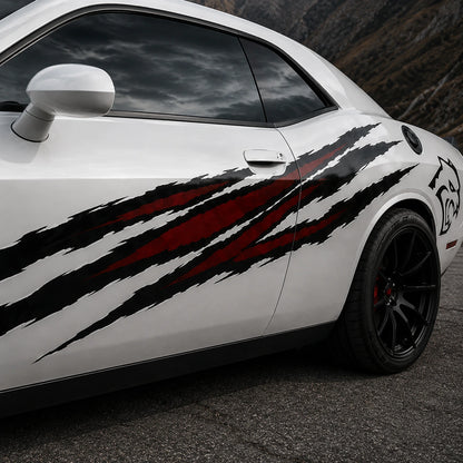 Dodge Challenger SRT Hellcat claw decal full side view with decal sheet layout