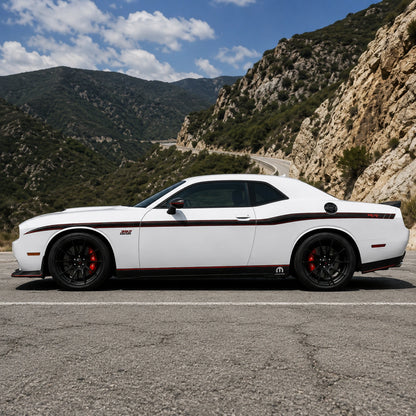 Dodge Challenger R/T 392 HEMI carbon fiber stripe decal mountain canyon road side profile sunny day
