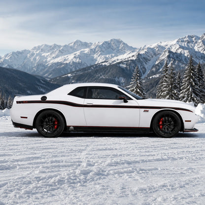 Dodge Challenger R/T 392 HEMI carbon fiber side stripe decal full side profile snowy mountain winter