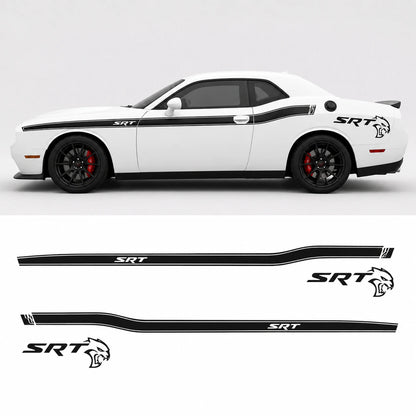 Dodge Challenger SRT Hellcat side stripe decal full side view with decal sheet layout white background