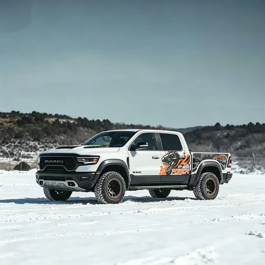Dinosaur Camo Vinyl Wrap Applied on Truck – Off-Road Performance Decal Side View