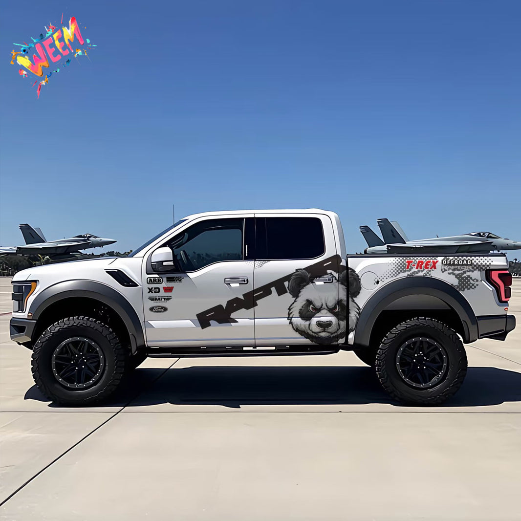 Panda Head Pickup Truck Decal | Minimal Off-Road Animal Vinyl Wrap Kit