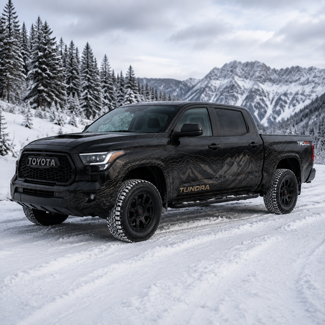 Toyota Tundra Topographic Mountain Decal – Outdoor Adventure Vinyl Truck Graphics