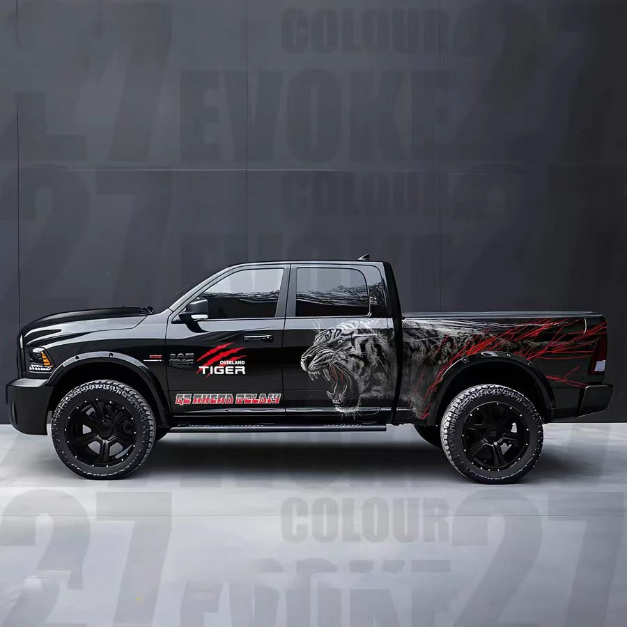 Predator Tiger Vinyl Wrap Applied on Pickup Truck – Animal Attack Decal Side View